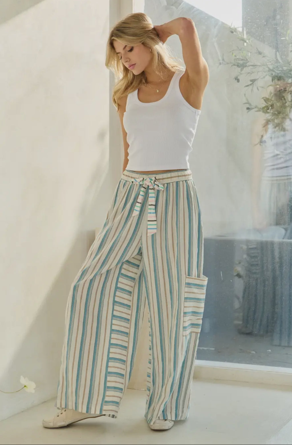 Stripe wide leg palazzo pants