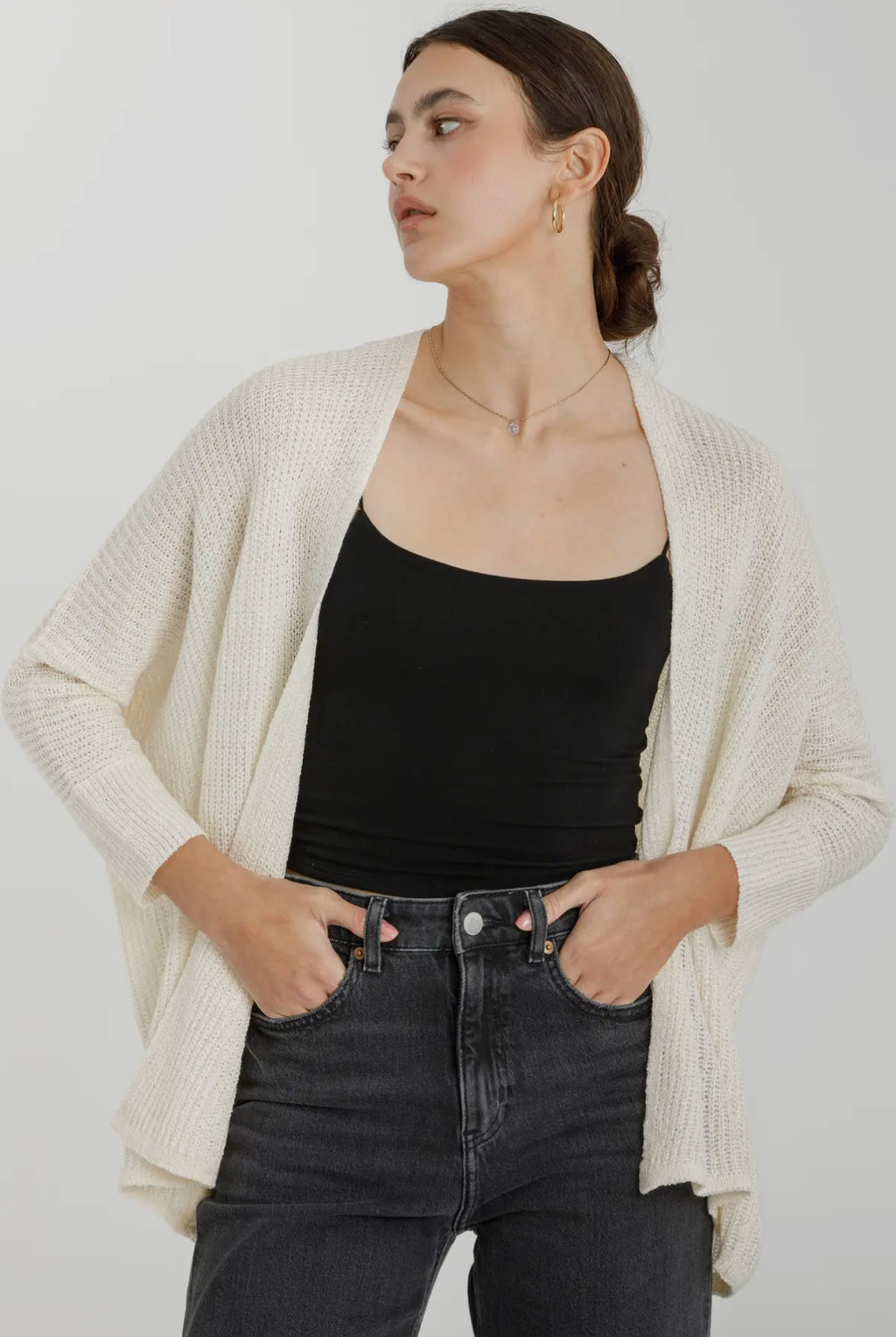 Dolman sleeve open front cardigan