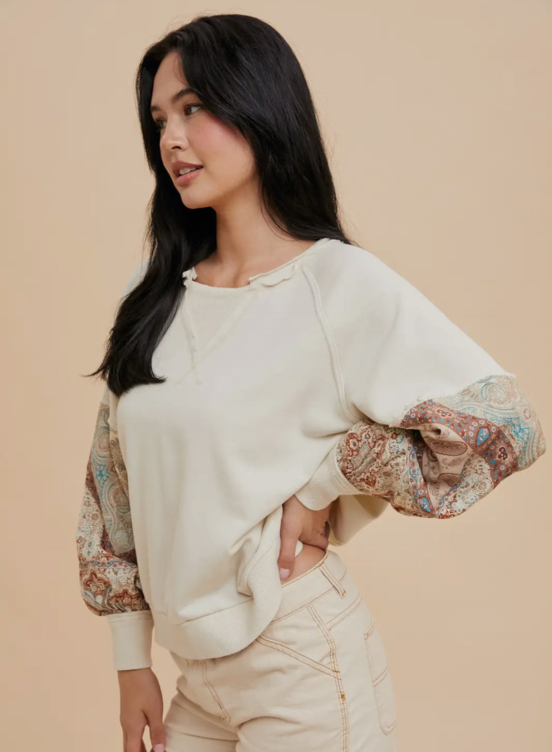 French terry statement sleeve top