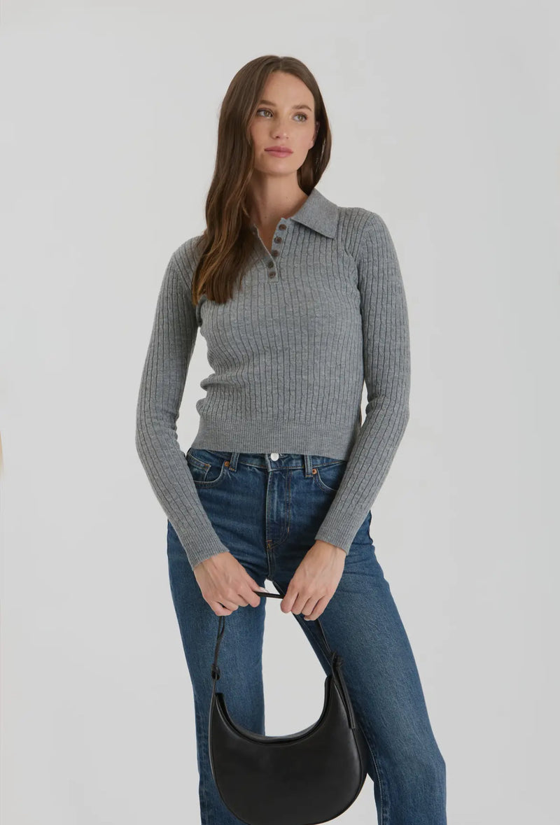 Collard polo sleeve knit top