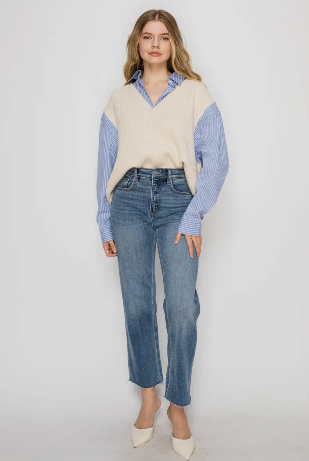 Eco fabric high rise straight leg jeans